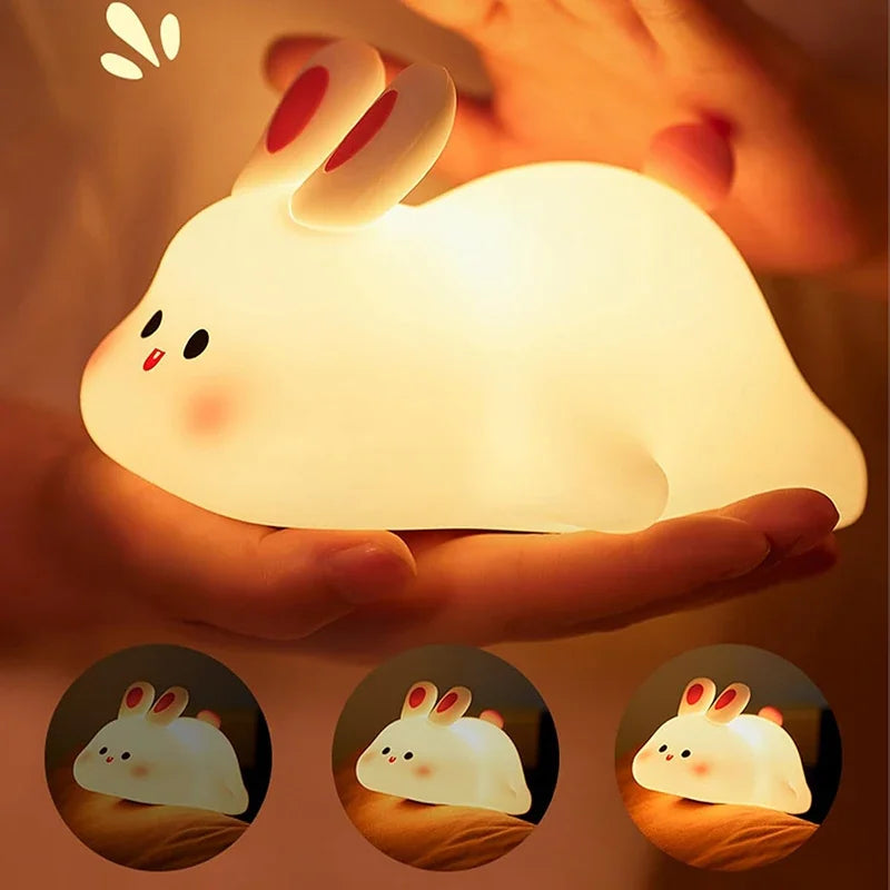 Bunny Night Light Silicone Nursery Cute Sleeping Lamp USB Rechargeable Touch Switch Control Table Led for Child Girlfriend Gift