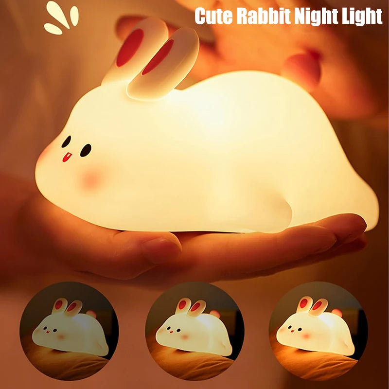 Bunny Night Light Silicone Nursery Cute Sleeping Lamp USB Rechargeable Touch Switch Control Table Led for Child Girlfriend Gift