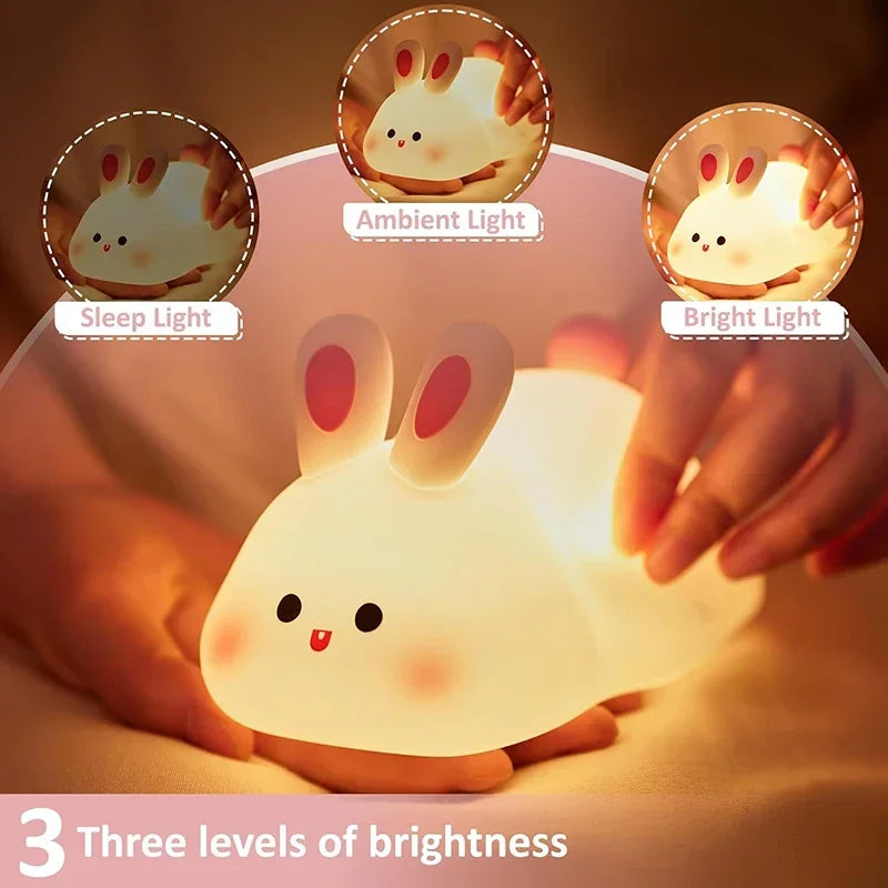 Bunny Night Light Silicone Nursery Cute Sleeping Lamp USB Rechargeable Touch Switch Control Table Led for Child Girlfriend Gift