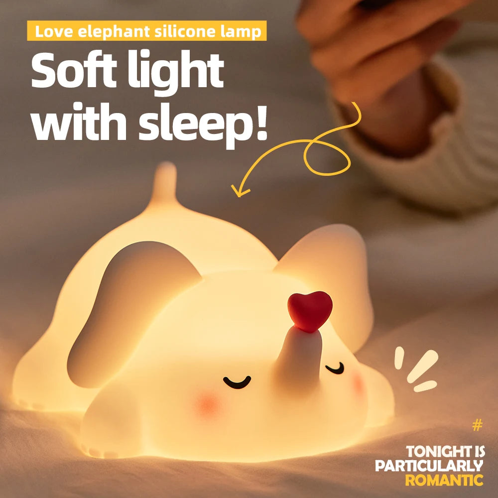 Cute Silicone LED Night Light 3 Level Brightness Rechargeable Nursery Sleeping Lamp Cordless Nightlights For Kids Room Decor