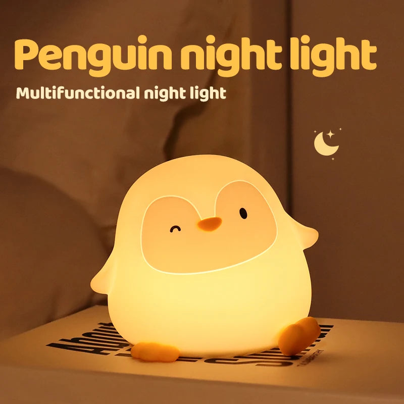 Penguin Silicone Night Light Soft Nursery Nightlight USB Rechargeable Dimmable LED Squishy Novelty Animal Bedside Lamp For Gifts