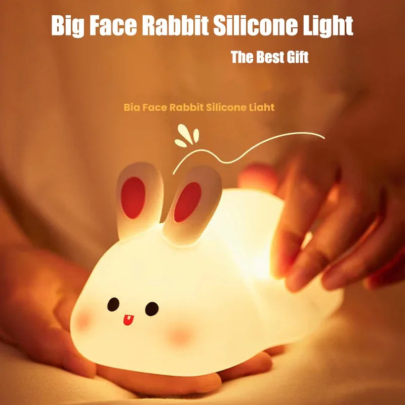 Bunny Night Light Silicone Nursery Cute Sleeping Lamp USB Rechargeable Touch Switch Control Table Led for Child Girlfriend Gift