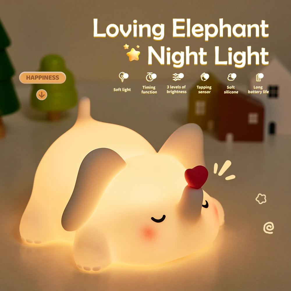 Cute Silicone LED Night Light 3 Level Brightness Rechargeable Nursery Sleeping Lamp Cordless Nightlights For Kids Room Decor