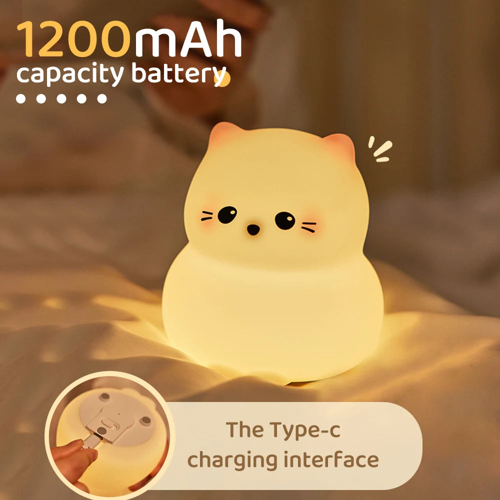 Cute Silicone LED Night Light 3 Level Brightness Rechargeable Nursery Sleeping Lamp Cordless Nightlights For Kids Room Decor
