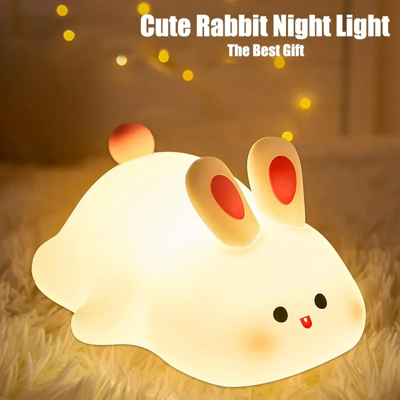 Bunny Night Light Silicone Nursery Cute Sleeping Lamp USB Rechargeable Touch Switch Control Table Led for Child Girlfriend Gift