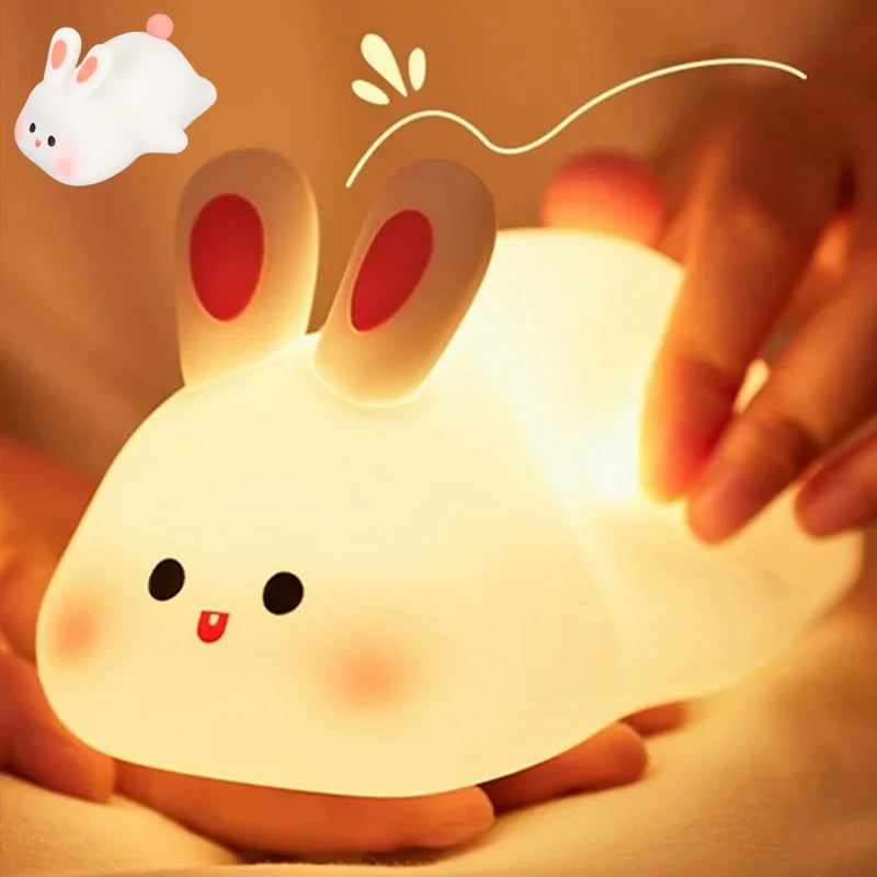 Bunny Night Light Silicone Nursery Cute Sleeping Lamp USB Rechargeable Touch Switch Control Table Led for Child Girlfriend Gift