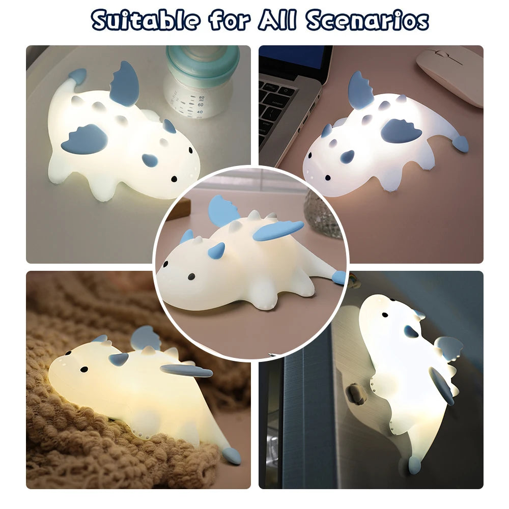 Cute Baby Dragon Night Light For Kids Room Silicone Color Changing 3 Level Dimmable Nursery Sleeping Light Kawaii Bedside Lamp
