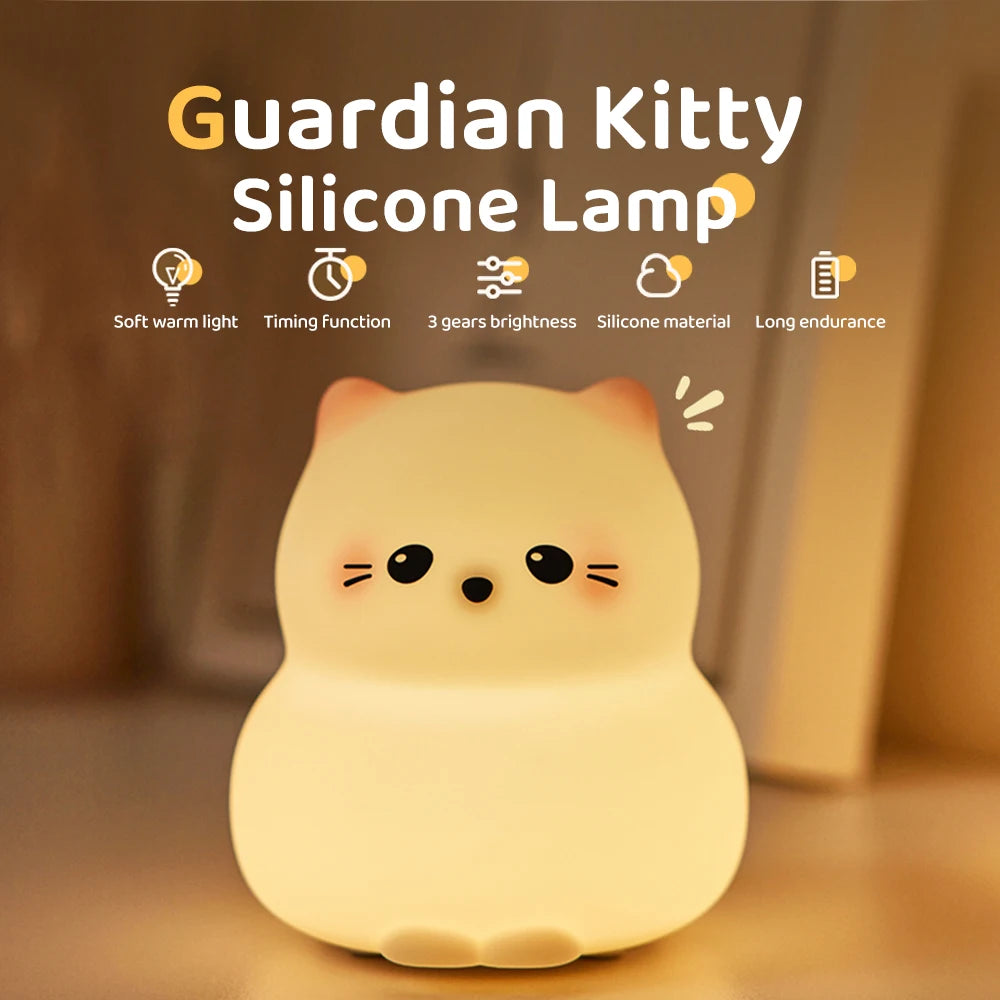 Cute Silicone LED Night Light 3 Level Brightness Rechargeable Nursery Sleeping Lamp Cordless Nightlights For Kids Room Decor
