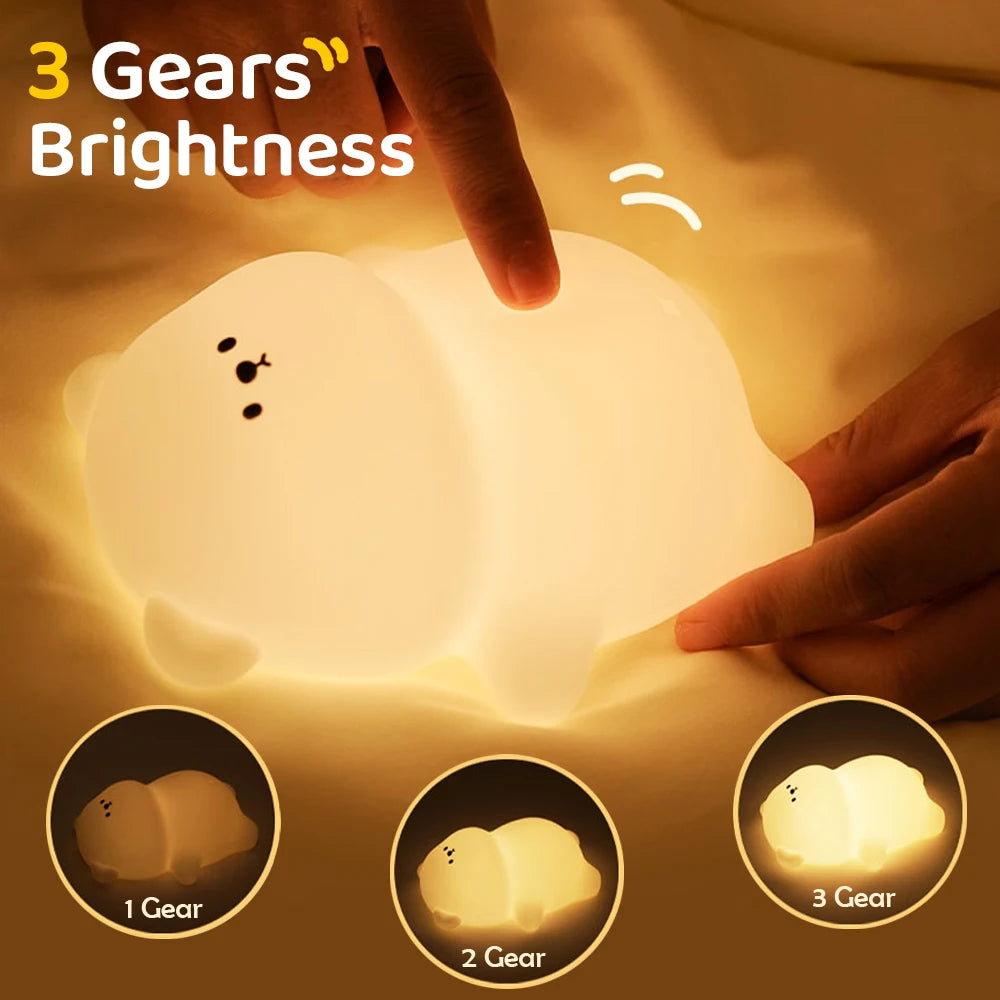 Cute Silicone LED Night Light 3 Level Brightness Rechargeable Nursery Sleeping Lamp Cordless Nightlights For Kids Room Decor