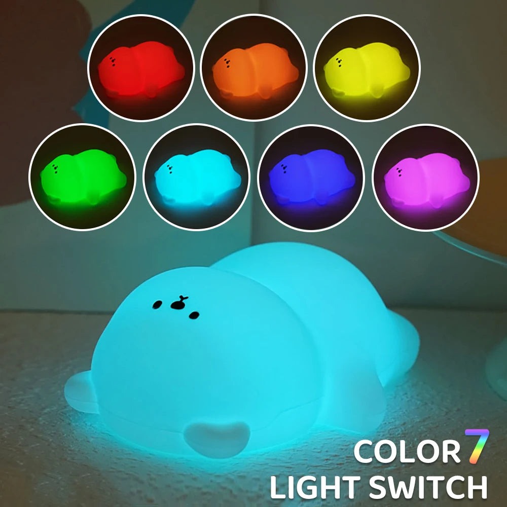 Cute Silicone LED Night Light 3 Level Brightness Rechargeable Nursery Sleeping Lamp Cordless Nightlights For Kids Room Decor