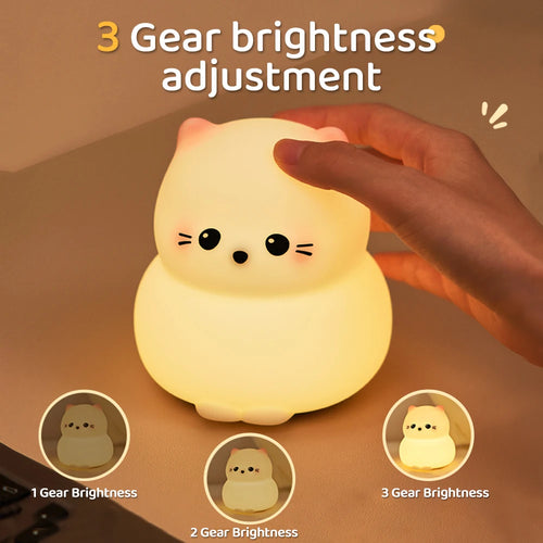 Cute Silicone LED Night Light 3 Level Brightness Rechargeable Nursery Sleeping Lamp Cordless Nightlights For Kids Room Decor