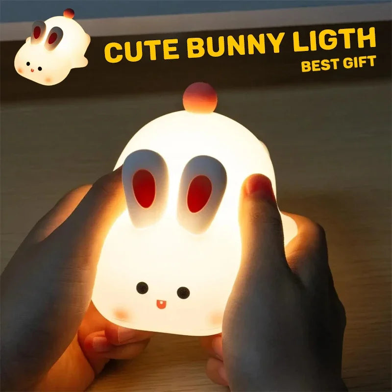 Bunny Night Light Silicone Nursery Cute Sleeping Lamp USB Rechargeable Touch Switch Control Table Led for Child Girlfriend Gift