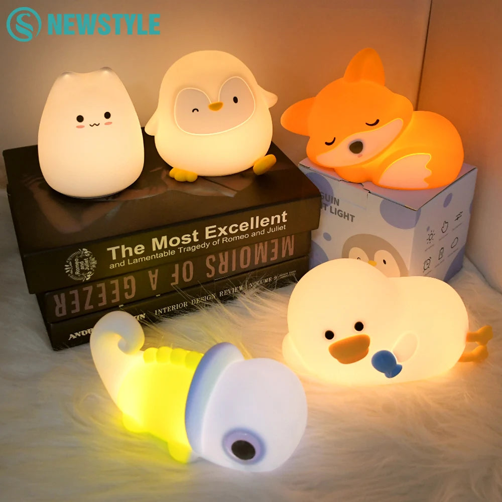 Penguin Silicone Night Light Soft Nursery Nightlight USB Rechargeable Dimmable LED Squishy Novelty Animal Bedside Lamp For Gifts