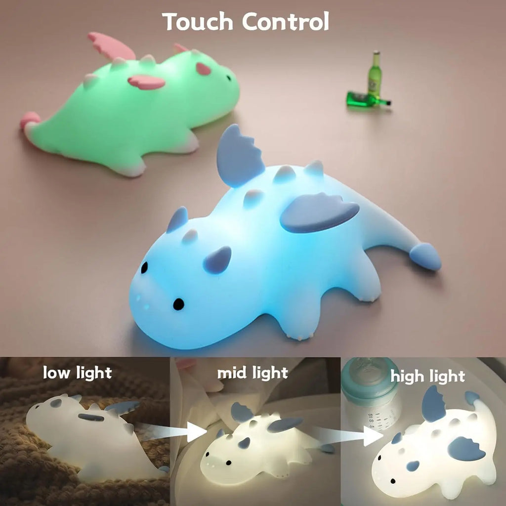 Cute Baby Dragon Night Light For Kids Room Silicone Color Changing 3 Level Dimmable Nursery Sleeping Light Kawaii Bedside Lamp