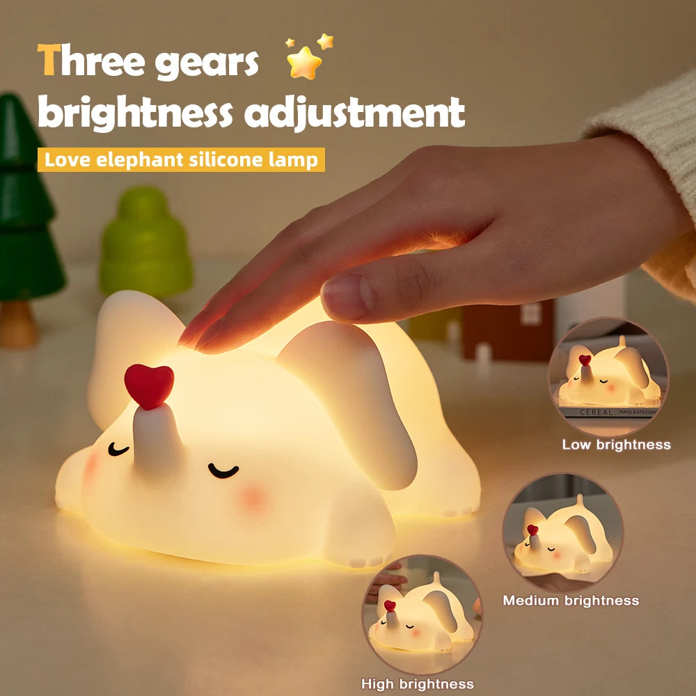 Cute Silicone LED Night Light 3 Level Brightness Rechargeable Nursery Sleeping Lamp Cordless Nightlights For Kids Room Decor
